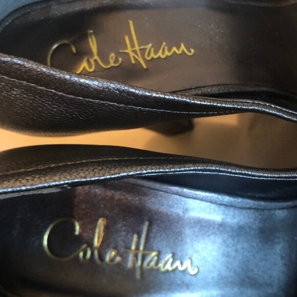 Cole Haan Tonya pewter-colored leather open-toe pumps sz 8 - Picture 4 of 16